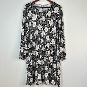 Old Navy Womens Black Floral Longsleeve Knit Swing Dress XL Modern Boho Chic